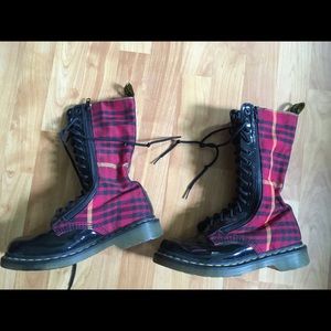 Dr Martens Red plaid combat boots